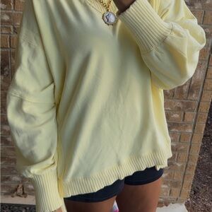 Light Yellow Women’s Rib-Cuff Pullover Terry Sweatshirt